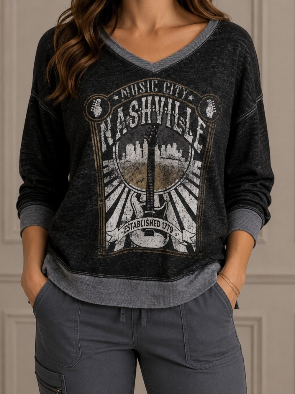 Maurices Women's XL Long Sleeve Top Nashville Music City